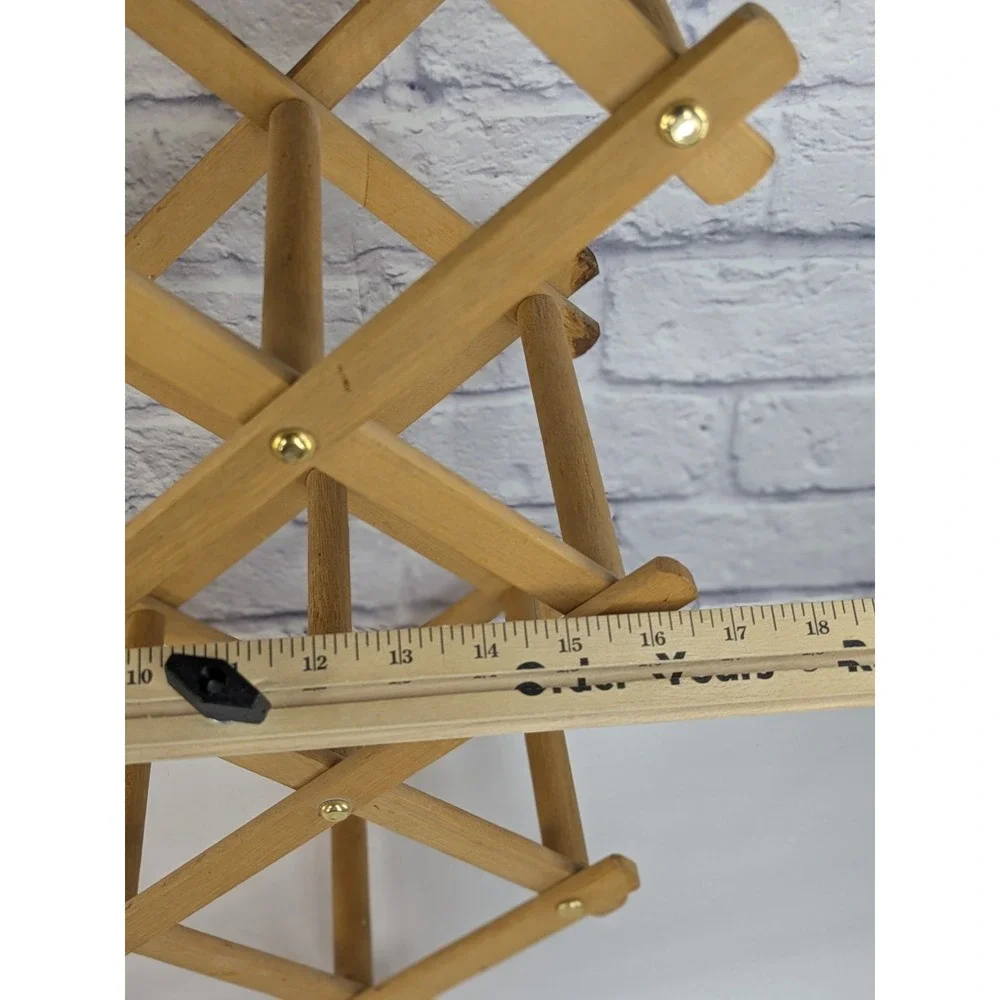 🥰VTG Wood Expandable Accordion Folding Rack Wall Hanger MCM‎ CottageCore Wine